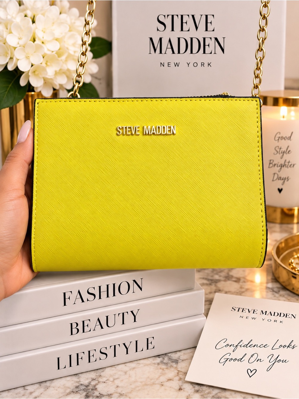 Steve Madden Lemon Yellow Chain Strap Crossbody Bag